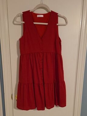 LC Lauren Conrad Red Sleeveless Tiered Button Dress